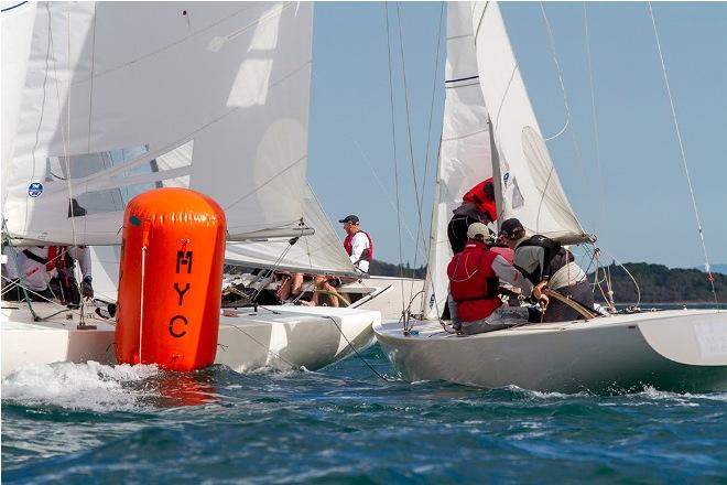 Bruce Ferguson's Whisper with Cameron Miles on tactics, in trouble at the bottom mark in race two - 2016 Evans Long Etchells Australasian Championship © Teri Dodds http://www.teridodds.com